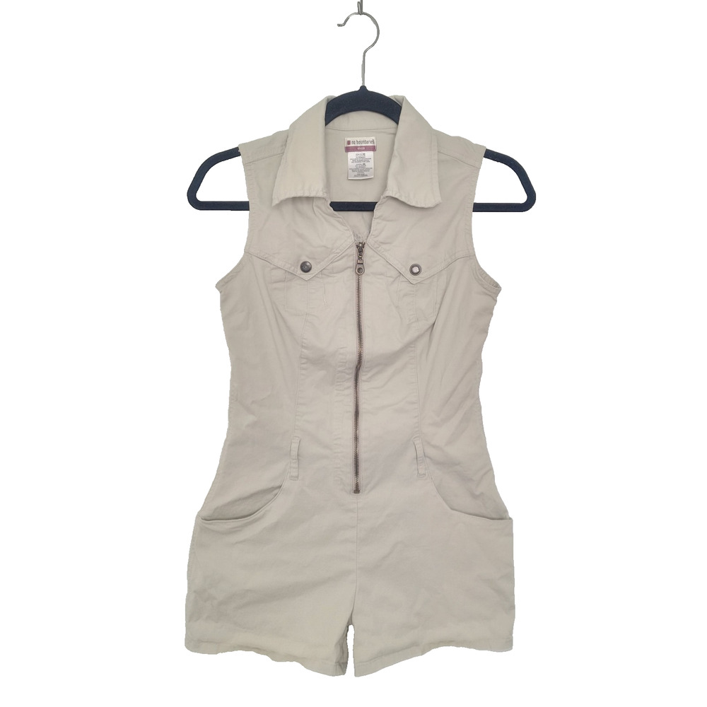 Y2K No Boundaries Collared Zip Up Romper Size XS Tan Cowgirl Festival Western